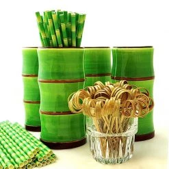 BarProducts.com BAR TOOLS Tiki Mug Drinkware Set - Green Bamboo