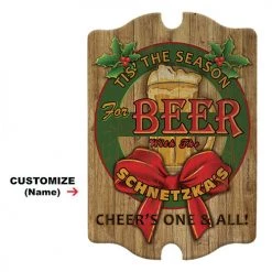 BarProducts.com Custom Tavern Shaped Wood Bar Sign - 'Tis The Season BAR DECOR