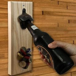 BarProducts Handcrafted Woodshop Made In The USA Wood Wall Plaque Bottle Opener With Magnetic Cap Catcher