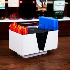 BarProducts.com NAPKIN BAR CADDY - 3 COMPARTMENT- WHITE/CLEAR SPECIAL COLLECTIONS