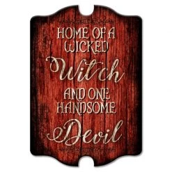 BarProducts.com BAR DECOR Tavern Shaped Halloween Wood Sign - Wicked Witch / Handsome Devil