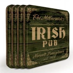 BarProducts.com Wooden Square Coasters - Customizable - Irish Theme - Set Of 4