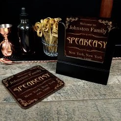 BarProducts.com Wooden Square Coasters - Customizable - Speakeasy - Set Of 4