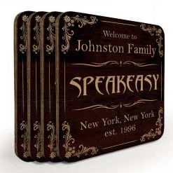 BarProducts.com Wooden Square Coasters - Customizable - Speakeasy - Set Of 4