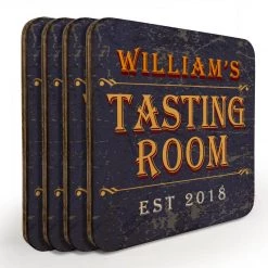 BarProducts.com Wooden Square Coasters - Customizable - Tasting Room - Set Of 4