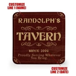 BarProducts.com Wooden Square Coasters - Customizable - Tavern Theme - Set Of 4