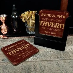 BarProducts.com Wooden Square Coasters - Customizable - Tavern Theme - Set Of 4