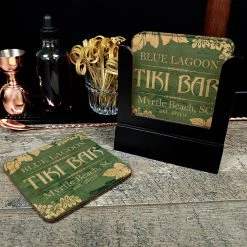 BarProducts.com Wooden Square Coasters - Customizable - Tiki Theme - Set Of 4 Tiki Mugs & Accessories