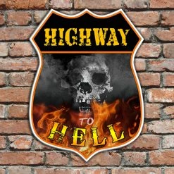 BarProducts.com BAR DECOR CUSTOMIZABLE Wood Shield Plaque- Highway To Hell (customization Optional)