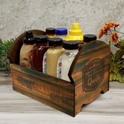 BarProducts Handcrafted SPECIAL COLLECTIONS Wooden Condiment Caddy W/ Handle- Customizable Vintage Box Design