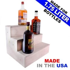BarProducts Handcrafted Wooden Liquor Bottle Shelves - Handcrafted In The USA - 3 Tier - Natural - Size Variants