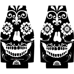 BarProducts.com Kolorcoat™ Zipper Bottle Cooler - Black & White Skull Custom Coasters / Coolers